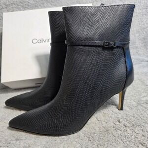 Calvin Klein  Black Croc Pointed Toe Ankle Boots Dress Booties Womens 11M NEW